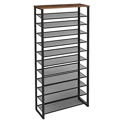 HOOBRO 12-Tier Shoe Rack for Entryway, 29.5" L Shoe Storage Organizer, Large Capacity Shoe Shelf for Closet, Front Door Entrance, Hallway, Holds 36-48 Pairs of Shoes, Rustic Brown and Black BF127XJ01 - color: Rustic Brown + Black, size: 12 Tiers (29.5"W)