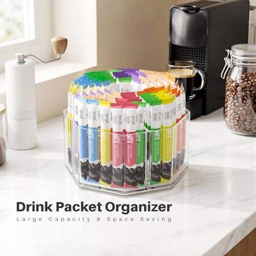 Divided Drink Packet Organizer, Octagonal 5 Compartment Clear Lazy Susan Turntable, Rotating Storage Organizer for Powdered Drink Mix, Water Flavor Packets, Coffee, Tea, Spices - size: 1 Pack - 5 Section