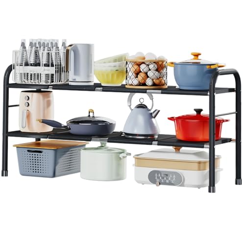 Expandable Under Sink Organizer with 10 Removable Panels, Adjustable Storage 2-Tier Shelf for Kitchen, Bathroom, Pantry,Multi-Purpose Expandable Cabinet Shelf Rack (19-35.5 Inch) (brown, Large) - color: Brown, size: Large