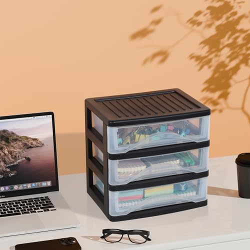BYCY 3 Drawer Clear Stacking Desktop Organizer, Plastic Drawer Storage Container for Stationery Art Craft Supplies, Stackable Storage Drawers Make up Organizer for Office Supplies, School, Home - size: Small 3Drawer