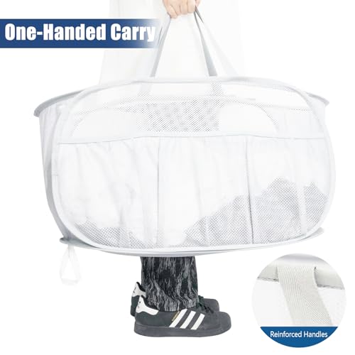 2 Pack Collapsible Laundry Baskets, Upgrade Pop Up Laundry Hamper with Convenient Bags, Foldable Laundry Basket Mesh Light Weight, Easy to Carry Clothes Hampers for Laundry, Dorm, Toys, Travel White - color: 2xWhite