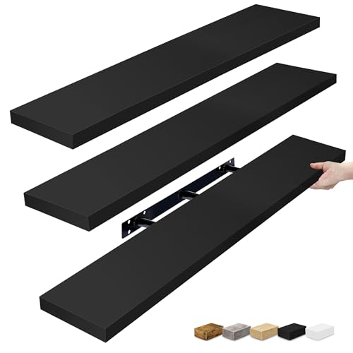 Sorbus Floating Shelves for Wall - 48 Inch Long Bathroom Shelves, Wall Decor for Bedroom, Kitchen, Living Room & Book Storage - Mounted Floating Shelf with Invisible Brackets (Black, 3 Pack) - color: Black, size: 48 Inch, style: 3 Pack