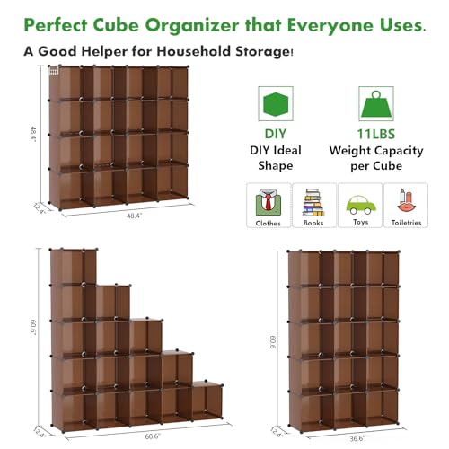 C&AHOME 16-Cube Storage Organizer, Plastic Shelves Units, DIY Closet Organizer, Modular Shelves Ideal for Home, Bedroom, 48.4" L 12.4" W 48.4" H Brown UPCS16C - color: Brown