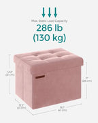 SONGMICS Storage Ottoman, Foldable Small Ottoman Foot Rest, 12.2 x 16.1 Inches Foot Stool, Load up to 286 lb, for Living Room, Bedroom, Dorm, Jelly Pink ULSF200R01 - color: Jelly Pink, style: Velvet