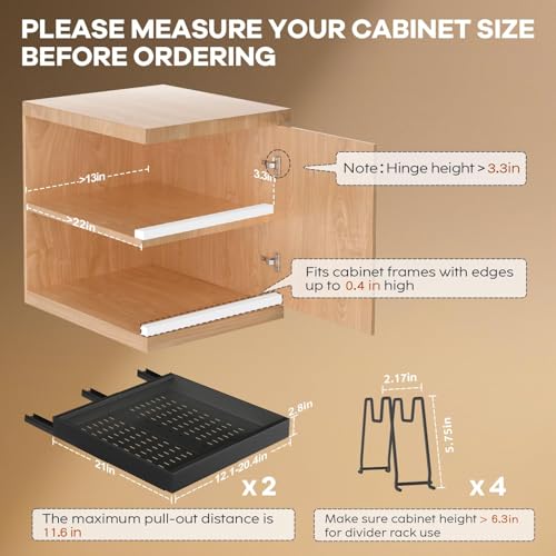 Seinloes 2 Pack Pull out Cabinet Organizer 21"Deep With Raising Pad for Framed Cabinets, Expandable Slide out Drawers for Kitchen Cabinets with 4pcs Divider Racks, Roll out Shelves 12.1"-20.4" W Black - color: Black, size: 12.1"-20.4"W x 21"D(2Pack)
