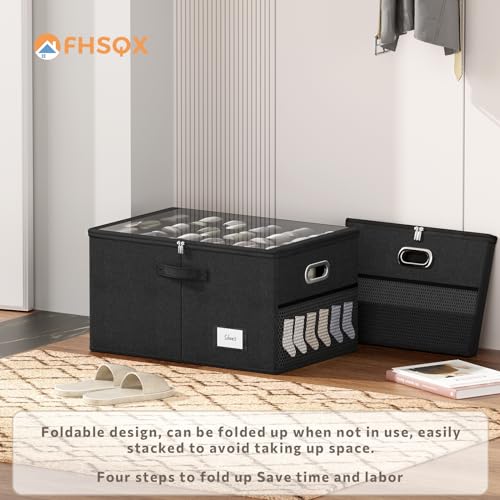 2 Pack Shoe Organizer for Closet Large Shoe Box Storage Containers with Clear Window Space Saving Shoe Bin with Foldable Bottom Support Adjustable Dividers Fits 36 Pairs (Black, (24.4*16.5*13inch)x2) - color: Black, size: (24.4*16.5*13inch)x2