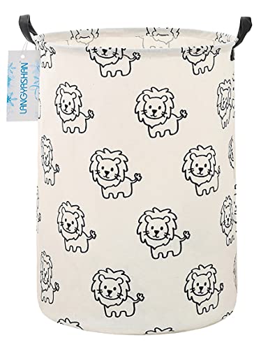 LANGYASHAN Laundry Basket Canvas Fabric Collapsible Organizer Basket for Storage Bin Toy Bins Gift Baskets Bedroom Clothes Children Nursery Hamper (Lion) - color: Lion