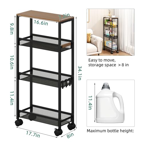 TIPGO Utility Slim Storage Cart, 4 Tier Rolling Cart with Wheels, Narrow Storage Cabinet for Bathroom, Laundry Shelves for Room Organization, Small Organizer for Kitchen, Office and Dorm (Black) - color: Black