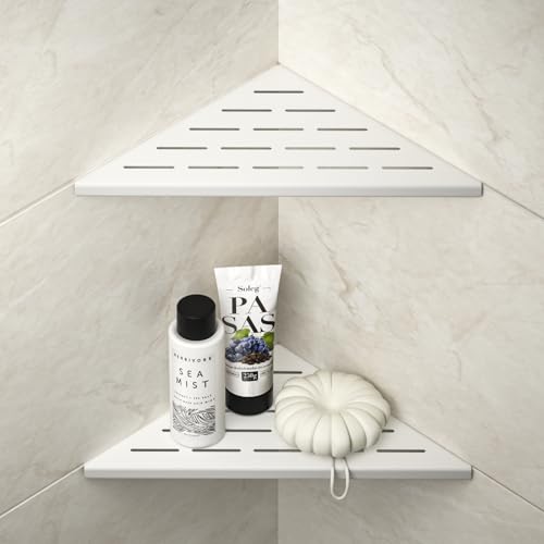 Corner Shower Shelf, 304 Stainless Steel with Slot Design for Bathroom Storage, Grout in Shelf for Tiled Wall (White, 10"-2 Pack) - color: White, size: 10"-2 Pack