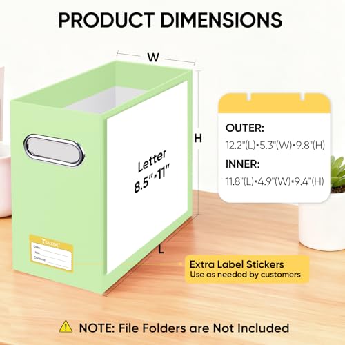 BALEINE File Organizer Box, Cardboard File Folder Organizer with Handle for Letter Size, Portable Collapsible Hanging Filing Box for Home Office Document Storage (2 Pack, Green) - color: Green, style: 2PK