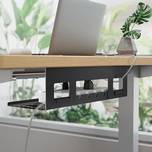PEGZONE Under Desk Cable Management Tray, 15.7 Inches Metal Cord Organizer Rack, Desk Tray for Power Strip, Cord, Wire, Easy Mounting Cable Management Under Table for Home Office, Black - color: Black, size: 15.7"