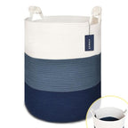 COMSE Extra Large Blanket Basket, Tall Woven Storage Basket, Nursery Hamper, 15.7”x 21.7”, Cotton Rope Laundry Hamper for Toys Clothes Towels, White/Cadet Blue/Navy Blue - color: White & Cadet Blue & Navy Blue