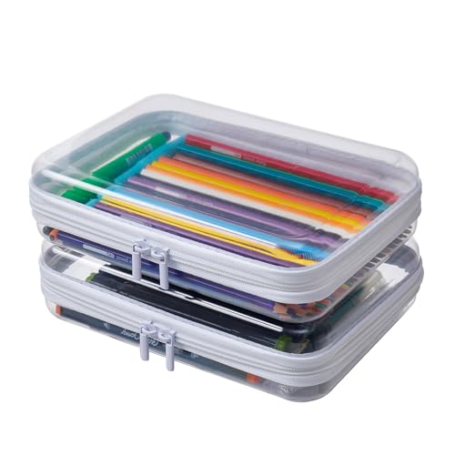MACOPRO 2PCS Clear Hard Shell Zipper Case,Portable Cosmetic Bag with Zipper, Diaper Bag Organizing Pouches, Kid's Toy Storage Organizer Bins,Hard Plastic Case, Christmas Storage Bins - size: 2Pcs-Medium