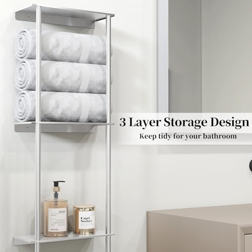 Towel Racks for Bathroom, 3 Tier Towel Rack with Shelf and Towel Bar, Wall Mounted Towel Rack, Towel Storage and Organizer - Brushed Nickel - color: Brushed Nickel - 3tier