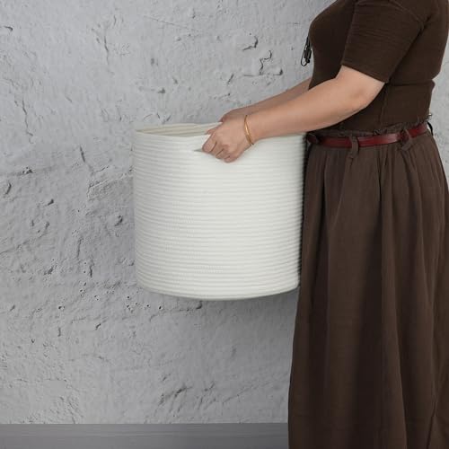 XUANGUO Cotton Rope Basket For Girls Boys Kids 16”X14” Baby Laundry Baskets Nursery Bin Round Woven Basket Organizer For Storage Toys Blankets Shoes Clothes white - color: white