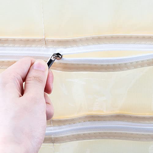 Luney Hanging Jewelry Organizer with Zippers, 56 Pockets Earring Holder Organizer with Pockets for Woman, for Hanging Earrings, Necklaces, Bracelets, Rings, Storage, Closet (Beige) - color: beige