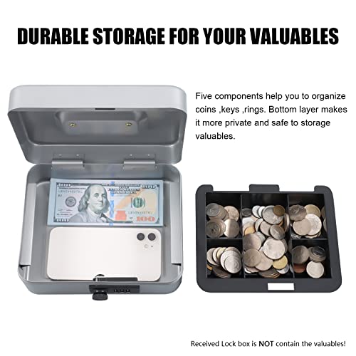KYODOLED Cash Box with Combination Lock,Safe Metal Box for Money,Storage Lock Box with Money Tray,7.87"x 6.30"x 3.54" Lightgrey Medium - color: Lightgrey, size: Medium