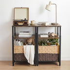 Side Table with Storage Basket, Small End Table with Modern Design and Adjustable Height for Living Room, Bedroom Nightstand Bedside Table for Small Spaces (Rustic Brown + Classic Black) - color: Rustic Brown + Classic Black
