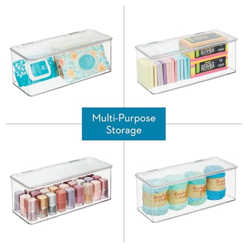 iDesign Plastic Stackable Hinged-Lid Storage Box for Kitchen, Bathroom, or Office - Set of 6 - Clear - style: Pack of 6