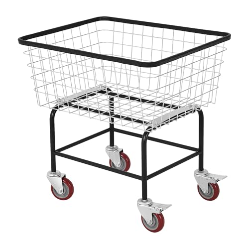 Large Rolling Laundry Cart with Wheels Holds 2 Washer Loads, Wire Laundry Basket, Heavy-Duty Steel Storage Basket with Galvanized Finish, for Commercial or Home Laundry - size: 2 Washer Loads