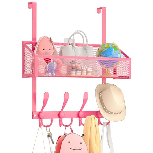 Kaiferty Over The Door Hooks Organizer, Coat Rack Over The Door Storage Hanger Towel Rack, Back of Door Storage Organizer for Bathroom,Bedroom,Kitchen,Office (Pink, 2-Tier) - color: Pink, size: 2-Tier