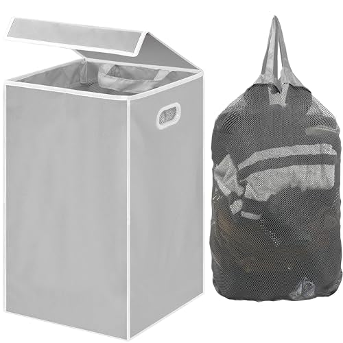 Simple Houseware Foldable Laundry Hamper Basket with Lid and Removable Bag, Gray - color: Grey