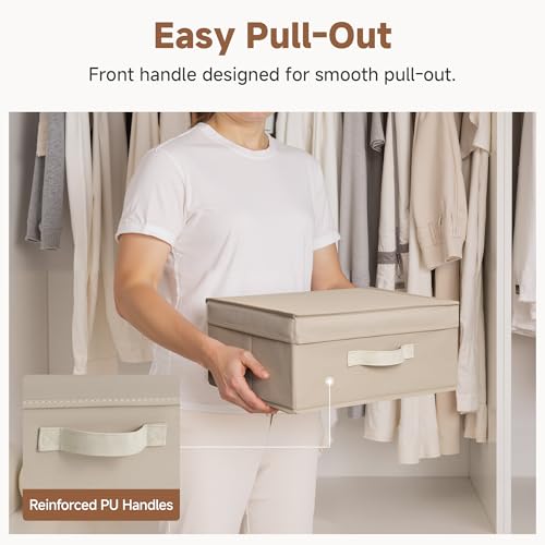 StorageWorks Small Storage Boxes with Lids, Stackable Fabric Storage Bins with Handles, Storage Baksets for Closet, Shelves, 15" x11¼x 6¼", Light Brown, 2-Pack - color: Light Brown, size: 15"L x 11¼"W x 6¼"H