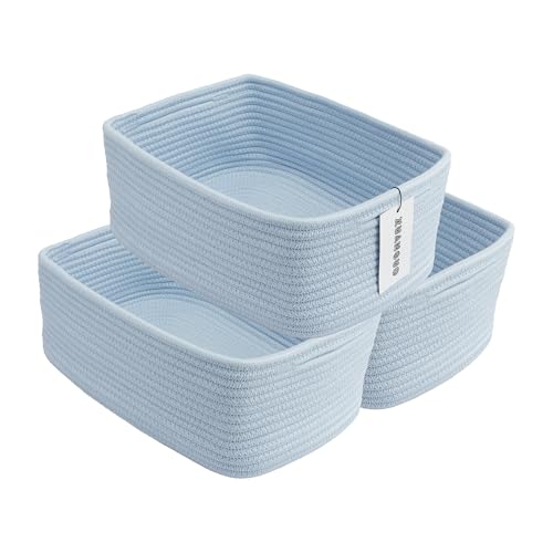 XUANGUO Small Woven Storage Baskets 13“X9”X5“ Decorative Rope Bins for Organizing Shelves, Closets, and Toys, Empty Gift Baskets, Cute Organizer Basket for Home and Office (blue, Large) - color: blue, size: Large