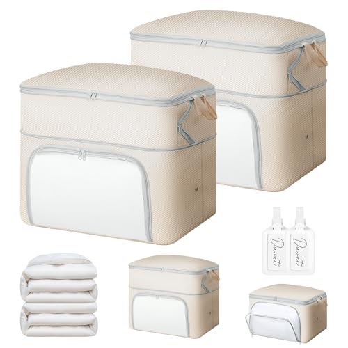 Comforter Storage Bag - Large Capacity Blanket Storage Bags Front-opening Ultra Space Saving Self Compression Organizer, Washable Compression Bags for Storage Comforter Blanket, 2 Pack, Beige - color: Beige, size: 2 Pack - 2-Layer