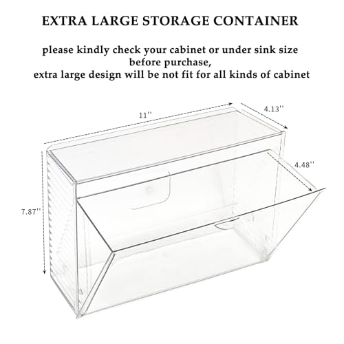 Clear Dishwasher Detergent Pod Holder for Kitchen Cabinet, Plastic Under Sink Storage and Organizer for Lid, Sponge, Coffee Pods, Large Laundry Pods Dispenser Box with Divider