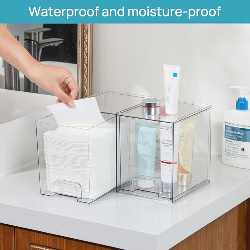 Vtopmart 7.6" H Clear Stackable Storage Drawers, 4 Pack Plastic Organizers Bins for Skincare, Cosmetics,Beauty Supplies,Ideal for Vanity, Bathroom,Kitchen Countertop,Cabinet Organization - style: 4pack High