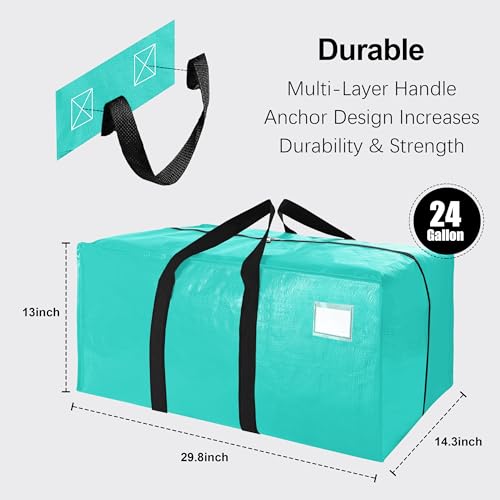 VELVETSURE 6 Pack Heavy Duty Large Moving Bags W/Backpack Straps - Strong Handles & Zippers, Storage Totes For Space Saving, Fold Flat, Alternative to Moving Box and Storage Bin, Aquamarine - color: Aquamarine, size: 24 Gal - 6 Pack