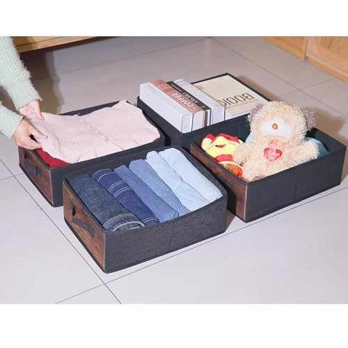 BOMKEE Clothings Collapsible Storage Bins, Foldable Organizers and Storage Baskets Cube Storage Bin for Bedroom Living Room (4 Pack, MZWL, 15.4x11.4x5.5inch) - color: MZWL, size: 15.4x11.4x5.5inch