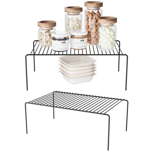 Medium(13 x 9.4 inch)Black Cabinet Storage Shelf Rack Set of 2, Rustproof Metal Wire Kitchen Counter Organizers and Storage, Spice Organization for Cabinet, Plate, Dish, Pantry, Bathroom, Fridge - size: 2Pack-Black-13 x 9.4 inch