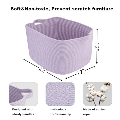 XUANGUO Large Rectangle Blankets Basket Living Room 22"x17"x12" Woven Cotton Rope Storage Baskets for Nursery Toy Basket for Kids Wicker Laundry Baskets Bin for Clothes Towels purple or Lavendor - color: purple or Lavendor