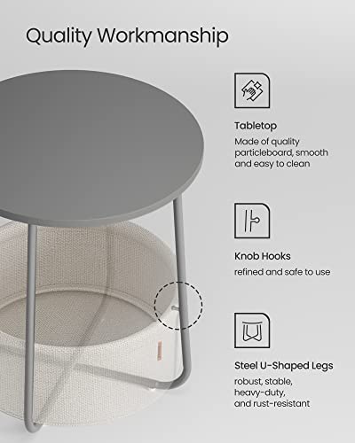 VASAGLE LILEA Collection - Small Round Side End Table, Modern Nightstand with Fabric Basket, Cement Gray and Cream White ULET223G49 - color: Cement Gray + Cream White, size: Round + 1 pack