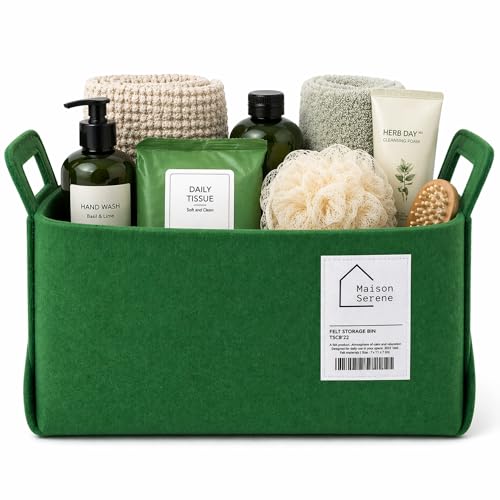 Felt Storage Bin - Foldable Fabric Storage Basket with Handles, Multi-Purpose Storage Organizer for Shelves, Closet, Toys, Clothes, Blankets, Bedroom, Living Room & Nursery, Green, Small - color: Green, size: S