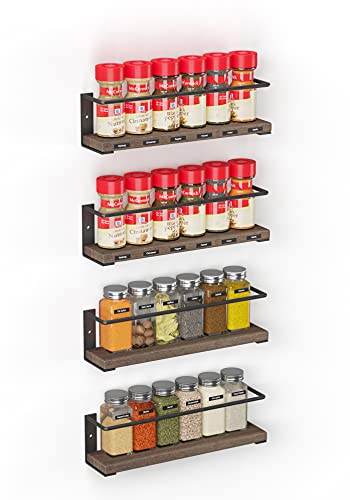 SpaceAid Spice Rack Organizer for Cabinet Door or Wall Mount (4 Pack) with 415 Spice Labels - Wood Hanging Seasoning Shelf for Cupboard Pantry or over the Stove - style: Empty Racks