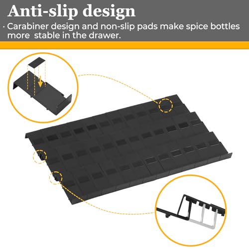 Famhap Spice Drawer Organizer, 12PCS Interlocking Expandable Seasoning Rack Tray Insert for Kitchen Drawers, Spice Rack Drawer for Spice Jars - color: Black, size: 12pcs