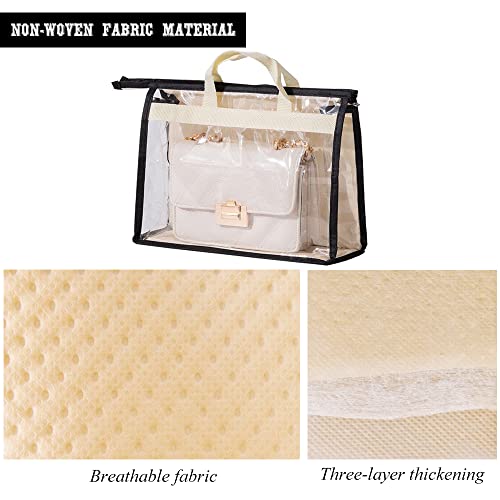 fazhongfa 6PCS Dust Bags for Handbags Clear Purse Storage Organizer Non-Woven Hanging Bag Closet with Zipper and Handle (XL Cream Color) - color: Cream Color