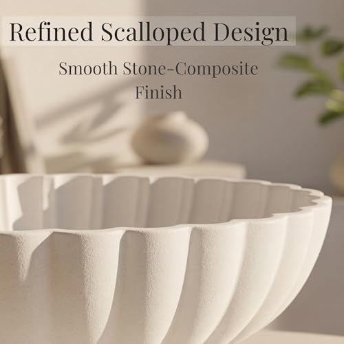 White | Fruit Bowl | Large Decorative Concrete Bowl Design for Modern Home Decor | 12 Inch Key Bowl and Entryway Organizer | Fruit Basket for Kitchen Counter | Frutero Moderno para Cocina