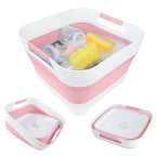 GIMWA 2.6 Gal(10L) Collapsible Wash Basin for Baby Bottles,Pink Space-Saving Collapsible Dish Basin with Drain Plug for bottle washing, Collapsible Bucket for RV Kitchen Essentials - color: Pink