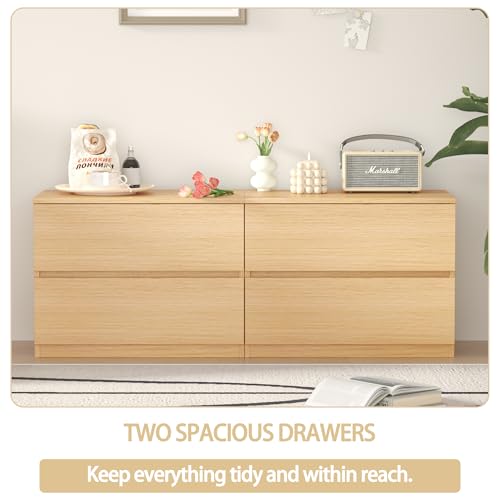 2 Drawer Dresser Chest, Small Oak Dressers for Closet, Bedroom Wood Short Nightstands, Bedside Table Storage Cabinet for Home Office, Livingroom, Hallway, Kitchen - color: Oak, size: 13.4"D x 23.6"W x 18"H (2 Drawers)