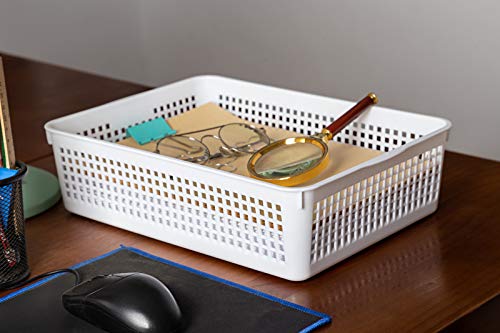 Aebeky A4 Size Plastic Paper Storage Trays,Desktop File Organizer Baskets,6-Packs (White) - color: White