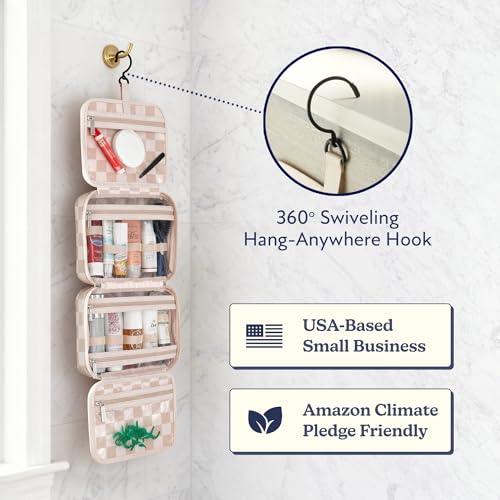 VANDEL Waterproof Hanging Toiletry Bag [TSA-Approved] Hanging Makeup Organizer Bag, Cosmetic Travel Bags for Women, Makeup Case Toiletries Organizer Hygiene Bathroom Shower Caddy - Neutral Checker - color: Neutral Checker