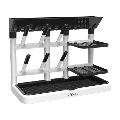 Dr. Brown's Baby Bottle Drying Tower, Stand-Up Countertop Drying Rack with Organized Storage for Baby Essentials, Space Saving Vertical Rack, Black/White - color: Black/White