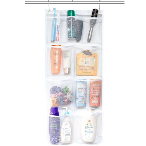 Lifewit Cruise Essentials Shower Caddy Must-Have, 9 Pockets Hanging Bathroom Organizer with Quick-Dry Mesh, Portable Shower Bag to Storage Soap, Shampoo, for RVing, Travel, Camping, White, 1 Pack - size: 17" x 34"