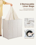 Greenstell Laundry Hamper with lid, No Install Needed, 110L Wicker Laundry Baskets Foldable 2 Removable Liner Bags, 2 Section Clothes Hamper Handwoven Rattan Laundry Basket with Handles, White - color: White, size: 110L (22.2x13.3x24.0 Inches)