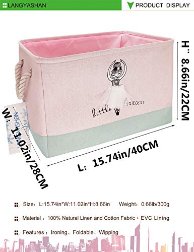 LANGYASHAN Rectangular Storage Bin Collapse Canvas Fabric Cartoon Storage Basket with Handles for Organizing Home Kitchen Boys and Girls Toys Office Closet Shelf Baskets (Girl) - color: REC pink girl