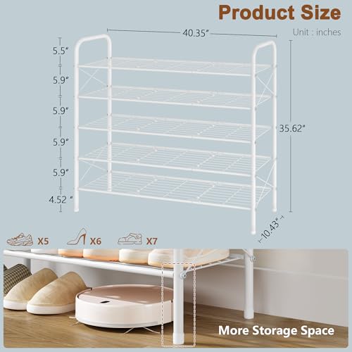 Hoctieon 5 Tier Shoe Rack for Closet, Durable Mesh Style Shoe Rack, Entryway Shoe Shelf, Shoe Storage Organizer for Hallway, Bedroom, Living Room, Wardrobe, White - color: White, size: 5 Tier